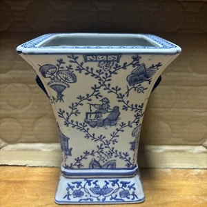Rare Man Fishing on Crackle Vase Porcelain 8” Tall - Picture 1 of 6