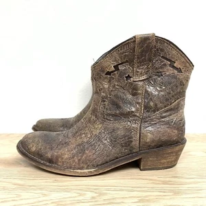 Steven by Steve Madden Vestted Cowboy Boots Size 6.5 Distressed Brown Leather - Picture 1 of 11