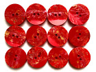 Lot de 12 boutons réversibles vintage - Plastique rouge vif pailleté doré