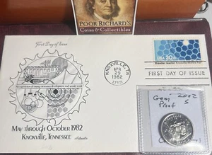 Tennessee Coin & Cover Set. 2002S Proof State Qtr & 1982 World’s Fair FDC FD43 - Picture 1 of 7