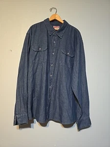 Wrangler Shirt Mens XXL Blue Denim Chambray Long Sleeve Button Up 2X Western - Picture 1 of 10
