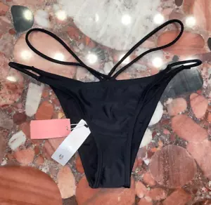 PilyQ schwarz Träger Twiggy Teeny Bikinihose Midnight Gold Damen L neu mit Etikett - Bild 1 von 11