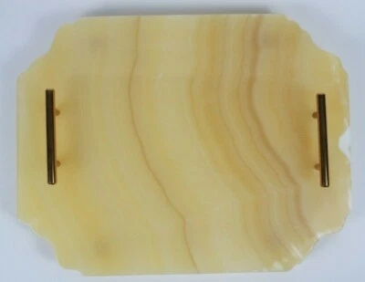 Handmade Alabaster Arabian Serving Tray with brass feet & handles, Decor, Gift - Image 1 of 4