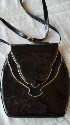 VINTAGE BALLY Authentic 1980's Black Patent Leather Crossbody Shoulder Purse/Bag - Image 1 of 4