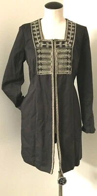 CHAQUETA PLUMERO CABI MARRÓN PROFUNDO GRIS ESTILO TÚNICA BORDADA Y CON CUENTAS DELANTERA TALLA 6 Foto 1 de 4