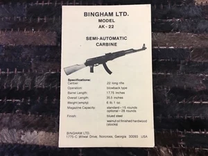 Rare Bingham Ltd. AK-22 .22 LR Carbine Manual Pamphlet - Bild 1 von 3