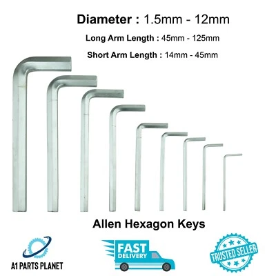 1.5mm to 12mm Metric Allen Key Set Short Arm Hexagon L-Shaped Hex Wrenches - Image 1 of 4