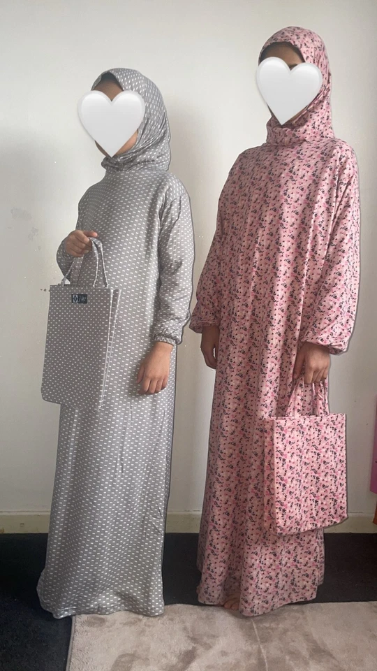 Kids Prayer Dress One Piece with Attached Headscarf Stretchy and a matching bag - Image 1 of 4