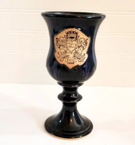 1999 COLORADO RENAISSANCE FESTIVAL Blue Pottery GOBLET Wine Beer Signed Pluth 8" - Picture 1 of 18