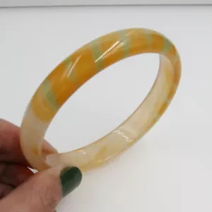 only one rare green &yellow zebra pattern jade bangle big size 70 mm +box - Picture 1 of 3