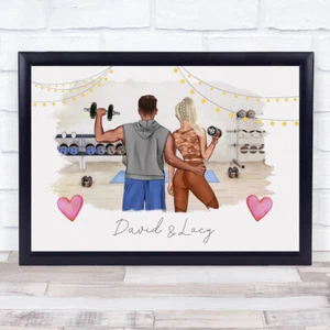 Indoor Gym Romantic Gift For Him or Her Personalised Couple Print - Picture 1 of 6