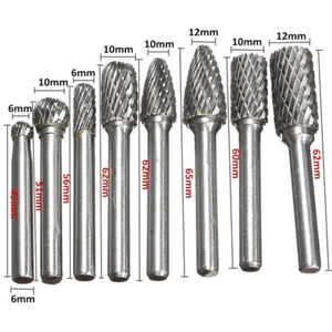 8pcs 6mm Shank Double Cut Carbide Rotary Burr Bur Die Grinder Carving Bit Set - Picture 1 of 7