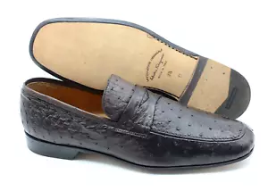 Mens Salvatore Ferragamo 'Full Quill Ostrich' Brown Penny Loafers Size 8.5-D - Picture 1 of 10