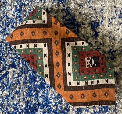 Corbata Polo Ralph Lauren Borgoña Verde Naranja Navajo Azteca Suroeste Lana EE. UU. Foto 1 de 4