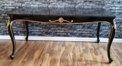 ESSTISCH WOHNZIMMERTISCH TISCH 154 x 88 HOLZ SCHWARZ-GOLD-TON CHIPPENDALE-STIL - Bild 1 von 4