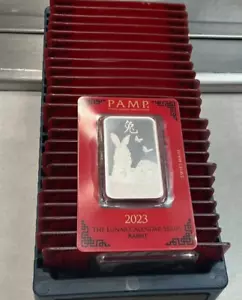 2023 PAMP Suisse Lunar Calendar Series Rabbit 1 oz Bar Assay 999 Fine Silver - Picture 1 of 3