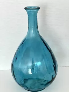 Hecho en España Vidrio Reciclado Aqua Soplado Óptico Botella/Florero Con Hoyuelos 12"h 6"w - Imagen 1 de 15