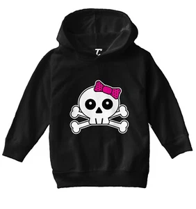 Skull With Pink Bow - Crossbones Cute Rocker Toddler/Youth Hoodie - Picture 1 of 12