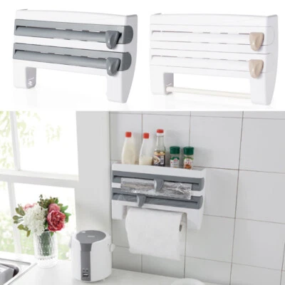 4 in 1 Wall Kitchen Roll Dispenser Cling Film Tin Foil Towel Holder Rack Shelf - Image 1 of 4