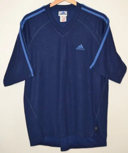 Vtg Mens adidas Climalite Blue V Neck T-Shirt UK Medium - Picture 1 of 4