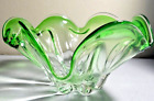 Vintage Murano Style Hand Blown Art Glass Console Bowl Green Clear Centerpiece