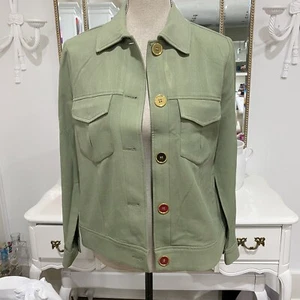 Draper's & Damon's Petite Light Green Shacket Gold Buttons Vintage Sz M - Picture 1 of 9