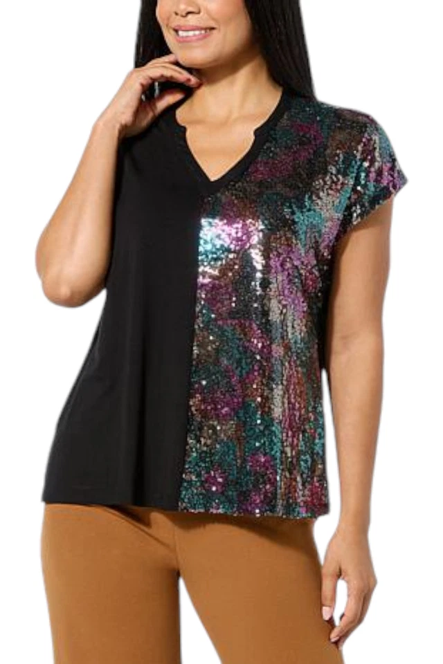 Top negro Colleen Lopez para mujer con detalle de lentejuelas mixtas Foto 1 de 1