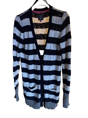 Cárdigan Victoria Secret azul marino y blanco a rayas con bolsillos para mujer talla L Foto 1 de 4