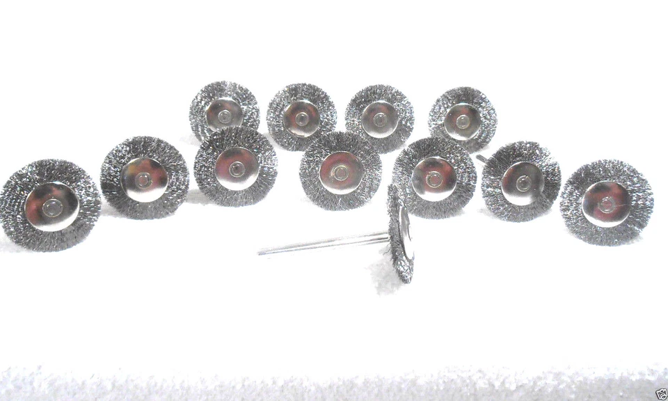 STAINLESS WIRE WHEEL BRUSH LOT OF 12 PC. 1-1/2" INCH FOR ROTARY TOOL 1/8th SHANK - Image 1 of 1