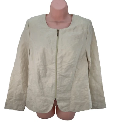 Creation L Full Zip Linen Blazer Jacket, Size UK 12, Cream (XL7948) - Image 1 of 4