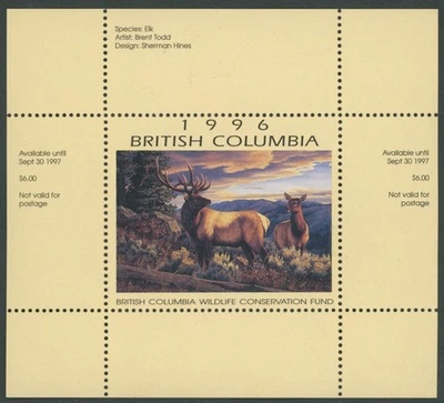 1996 CANADA-BRITISH COLUMBIA CONSERVATION FUND , ELK, VD.#BCC2 - Image 1 of 3