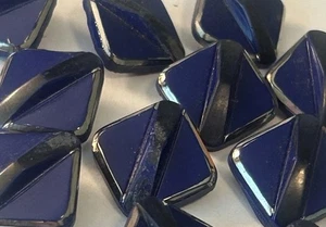 Antique Set of Cobalt Blue Silver Embellished Glass Square Buttons - Picture 1 of 3