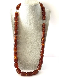 Rootbeer Colored Amber Bead Necklace Graduated 120 Grams Approx 32 Inches Long - Picture 1 of 24