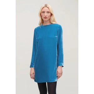 COS Velvet Silk Blend Long Sleeve Shift Dress Size 10 Blue Party Cocktail Career - Picture 1 of 11