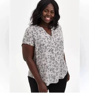 Torrid 2 Georgette Tunic Shirt Womens Plus 2X Gray Mermaid Anchor Rose Novelty - Picture 1 of 10