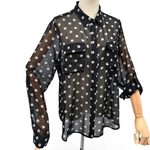 Old Navy Sheer Polka Dot Long Sleeve Button Front Blouse Shirt Size L - Picture 1 of 9