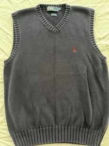Polo Ralph Lauren Sweater Vest Blue Knit Vintage V-Neck Size M Cotton Preppy - Picture 1 of 8