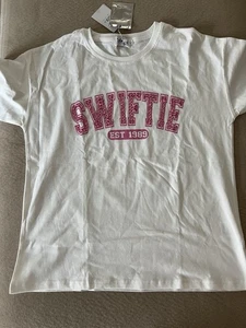 Lola+The Boys Size Large Swiftie T-shirt NWT White With Pink Rhinestones -s/slv - Picture 1 of 8
