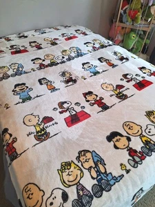 Berkshire Peanuts Snoopy  Charlie Brown Velvet Loft Plush Twin Blanket EC - Picture 1 of 9