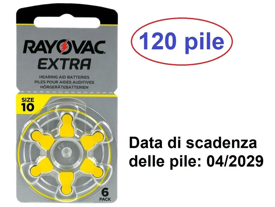 120 pile batterie RAYOVAC EXTRA 10 per Protesi acustiche Apparecchi acustici