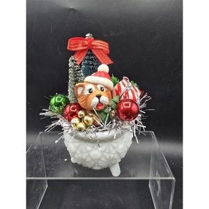 Retro Christmas Kitschy Puppy Assemblage Display Vintage Decor One Of A Kind - Picture 1 of 5