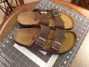 Birkenstock 265  Brown  Leather Double Strap Sandals Women’s 41- L10 -M8 - Picture 1 of 14