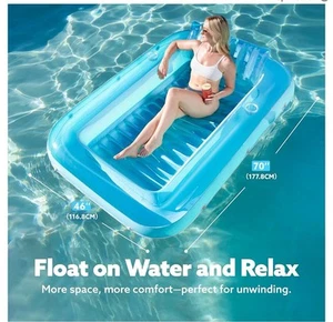 Inflatable Tanning Pool Lounger Float, 70" x 46" with Pillow, Suntan Tub Raft - Picture 1 of 3