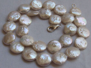 Natural 10-11mm White Freshwater Cultured Flat Coin Pearl Necklace 18''