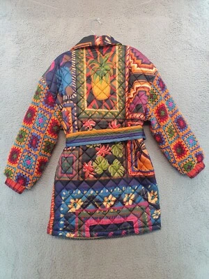 Farm Rio Pineapple Patchwork Puffer Jacket Belted Tapestry Small NWT - Image 1 of 4