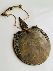 Rare Heavy Antique Indian Cast Bronze Hand Gong Engraved Elephant - Picture 1 of 8