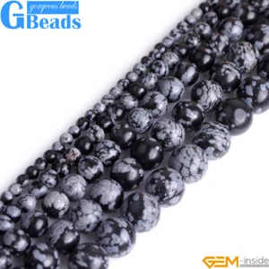 Natural Black Snowflake Obsidian Beads Gemstone Beads Jewelry Making 15" 6mm 8mm - Picture 1 of 31