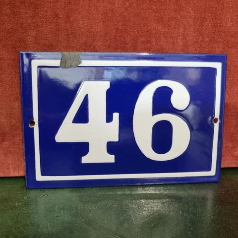 French enamel house white raised number 46 door street Antique vintage sign Cover