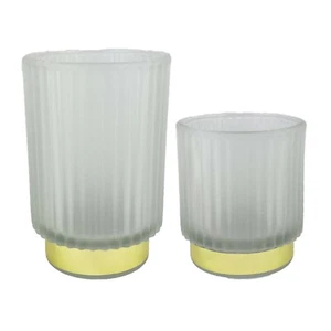 Teelichthalter Shelly aus Glas mit Goldring Vase Windlicht Milchglas NEU - Bild 1 von 4