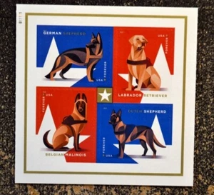 2019USA #5405-5408 Forever Military Working Dogs - Booklet Block 4 Plate Number - Picture 1 of 1